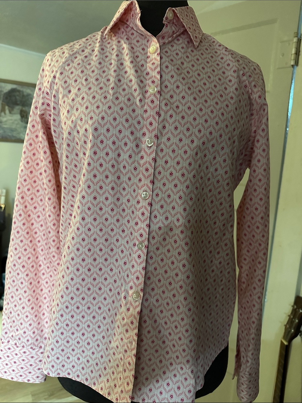 Lands' End Pink Patterned Women's Button-Down Shirt
